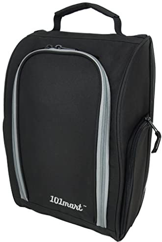 101mart Golf-Schuhtasche für Herren und Damen, mit Reißverschluss, Sport- und Reiseschuh-Tragetasche mit Belüftung und Seitentaschen für Zubehör, tolles Geschenk für Golfer, Schwarz, Modern