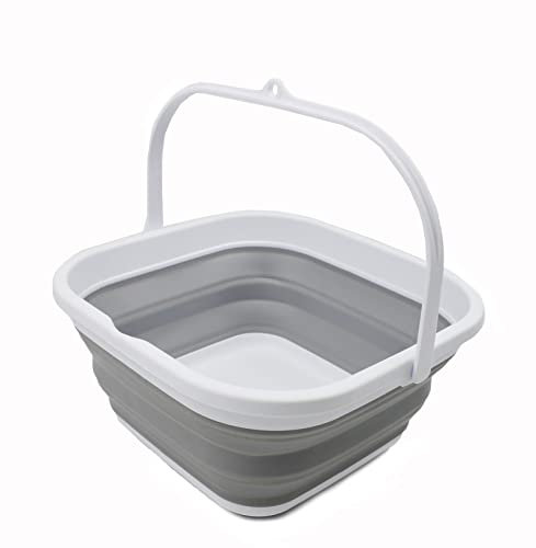 SAMMART 5.5L Collapsible Washing Tub (White/Grey, 5.5L bucket)