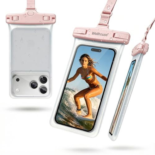 wellhouse Waterproof Phone Pouch, Waterproof Phone Case for iPhone 17 16 15 14 13 Pro Max XS Samsung, IPX8 3D Cellphone Dry Bag Beach Essentials (1 Pack - Luminous Pink7.0, 7 inch)