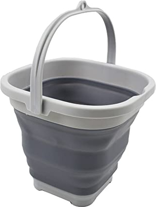 'SAMMART 2,6 l Super Mini Quadratischer Faltbarer Kunststoffeimer – Faltbare quadratische Wanne – Tragbarer Angelwassereimer – Platzsparender Outdoor-Wassertopf (Grau)