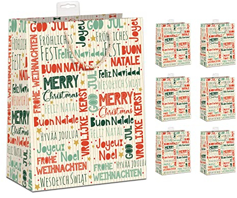 GreenLine Geschenktaschen Weihnachten Groß | Baumfrei aus Zuckerrohrpapier (150g/m²) & Nachhaltig | Verstärkter Rand & Stabiler Boden | Weihnachtstüten DIN A4 (26x32x12cm), 6er Set