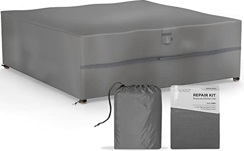 SANZARO Gartenmöbel Abdeckung für Loungemöbel Winterfest | RipStop-Technologie mit 600D Oxford Gewebe | 320g Reißfest und UV-Beständig | Wasserdichte Abdeckhaube für Outdoor Möbelsets 255x255x80cm