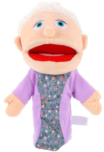 ibasenice Realistic Grandpa Hand Puppet with Movable Open Mouth, Soft Plush Family Figure Toy for Storytelling, Role Play and Teaching, Interactive Early Learning Gift for Toddlers, Kids and Adults