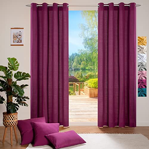 heimtexland ® Deko Vorhang Baumwolle Dekoschal Blickdicht Einfarbig Ösenschal Gardine Typ849 Beere HxB 245x140 cm