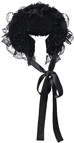 COSDREAMER Frauen Viktorianische Hauben Spitze Blumen Tee Party Hüte (Schwarz)
