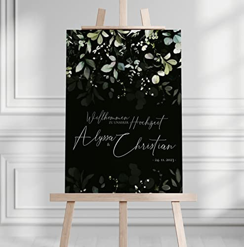 Manschin Laserdesign Willkommensschild Aluverbund personalisiert - Made in Germany - Welcome Willkommen Schild für Hochzeit (60x40cm)