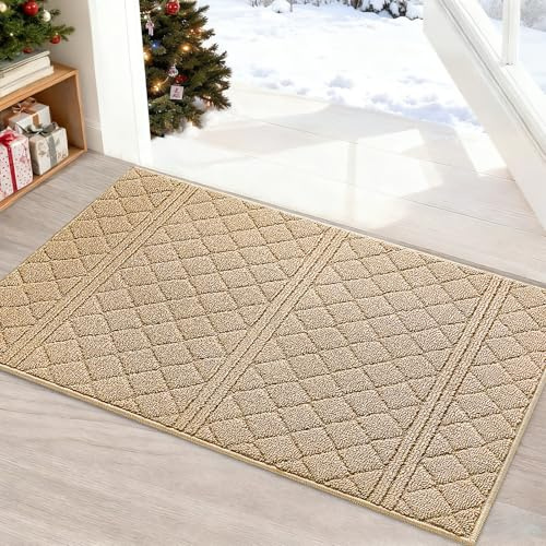 REFETONE Front Door Mat 24 x 36, Non-Slip Low Profile Doormat, Brown