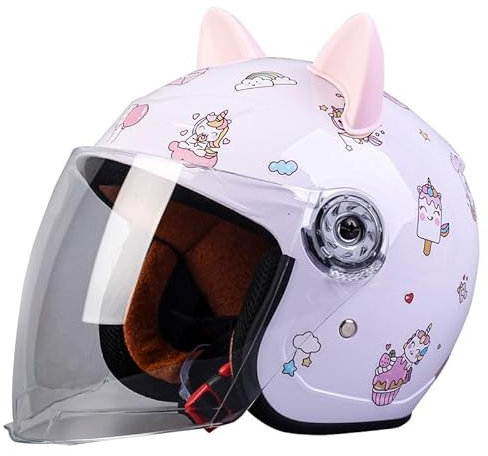 Kinder-Motorradhelm, DOT-Zugelassener Elektrischer Offener 3/4-Halbhelm Für Jugendliche, Vintage-Roller-Moped-Helm, ATV-Straßenhelm Für 2–14 Jahre Alte Jungen Und Mädchen N,45-53CM