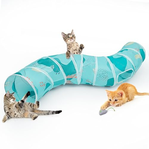 Glittme Túnel para gatos, túneles para gatos de interior, cueva de gatos en forma de S con juguetes para gatos, tubos y túneles plegables para gatos, conejo, cachorro, cobaya