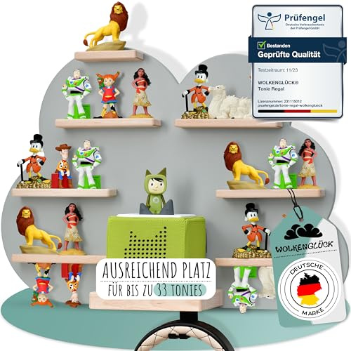 WOLKENGLÜCK® Tonie Regal (Wolke) zur Aufbewahrung der Tonie Box und bis zu 33 Tonies Hörfiguren - Magnetisches Toniebox Regal aus Holz für Mädchen & Jungen inkl. Kopfhörer-Halterung