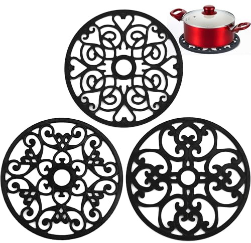 3 Stück Topfuntersetzer, Topfuntersetzer Mehrzweck, Silikon Rund Topf Untersetzer Set, Blumen Untersetzer Matte, Untersetzer Matte, für Töpfe, Flaschen, Esstisch, Küchenutensilien, Schwarz, 19.5 cm