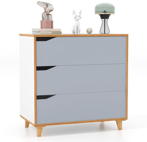 GIANTEX Kommode Sideboard Holz 3 Schubladen, Freistehender Schubladenkommode Schubladenschrank mit Kippsicherung, moderner Aufbewahrungsschrank Massivholzbeinen, Nachttisch Beistellschrank 75x42x75 cm