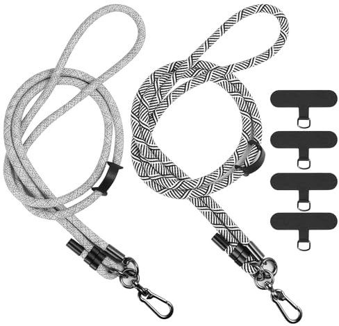 YICHEEY 2 x Adjustable Phone Lanyard + 4 x Phone Lanyard Patch, Nylon 7mm Thick Rope Phone Strap Crossbody Cell Phone Lanyard 150cm (Camo Grey + Zebra)