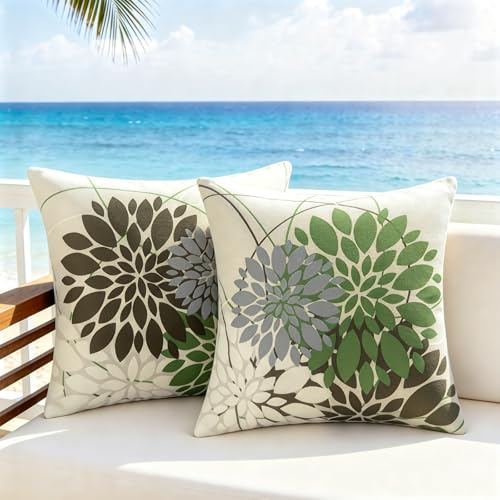 Sommar Kuddfodral Soffa 50 x 50 cm Vattentät Brun Grön Dahlia Modern Utomhus Soffa Kuddfodral Dekorativt Soffskydd För Vardagsrum Trädgård Terrass Set med 2