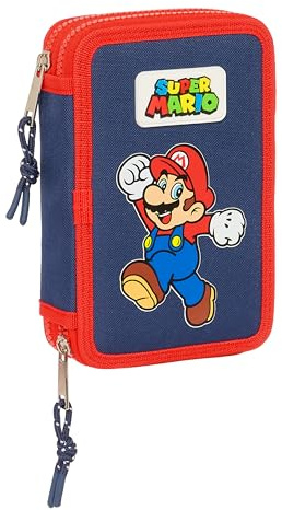 Super Mario World - Trousse Scolaire pour Enfant, avec 28 Outils Inclus, Pratique et Polyvalente, qualité et résistance, 12,5 x 4 x 19,5 cm, Bleu Marine, Bleu Marine, Estándar, Décontracté