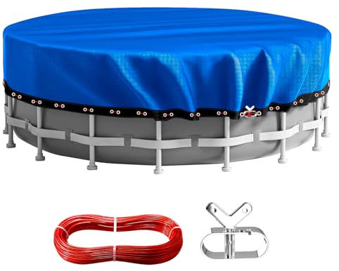 12FT Round Pool Cover,Solar Pool Covers for Above Ground Pools,Heavy Duty Durable PE Material Winter Swimming Pool Cover,Cold-Resistant Anti-UV,Extreme Weather Protection,Winch and Cable Set-Aibiley