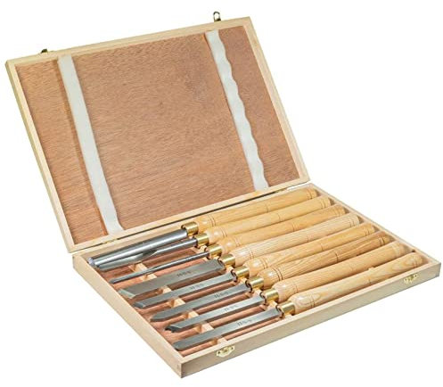 CMBSSTBB Scalpelli da tornio per legno, 8 pezzi Scalpelli da tornio con scatola di immagazzinaggio in legno per intagliare il legno Torni da intaglio per mobili per intagliare radici per principianti,