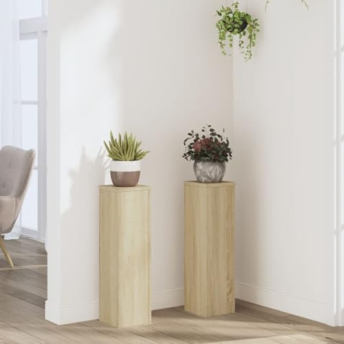 Homgoday Soporte para plantas, 2 unidades, soporte para flores, columna decorativa para plantas, taburete para flores, mesa para macetas, mesa de pedidos, roble Sonoma, 17 x 17 x 60 cm, material de