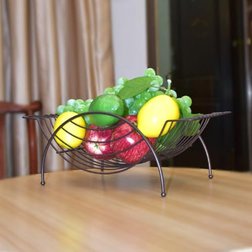 JUNYFFF Portafrutta Metallo, Fruttiere 34X13cm, Grande Porta Frutta da Tavolo, Cesto di Frutta in Ferro Cestini per Frutta Moderno,Bronzo