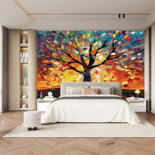 Vlies Tapete Mosaik Lebensbaum Deko Panel Rot Fototapete Wanddeko Tapetenrolle Mustertapete Wandtapete modern design Schlafzimmer Wohnzimmer Dekoration - 400 x 280 cm