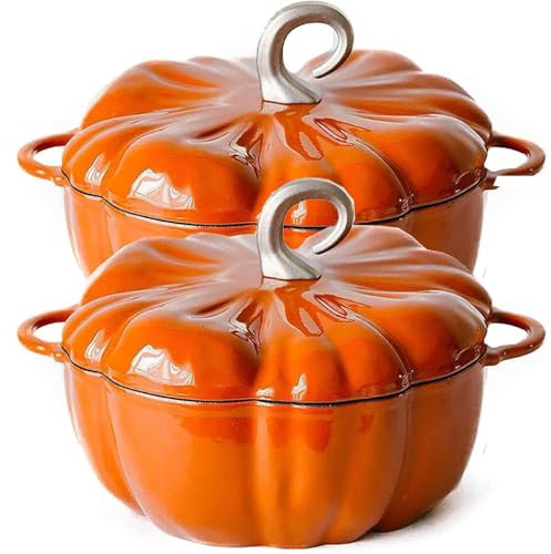 RVUEM 2pcs,24cm, Cocotte De Potiron Casserole en Fonte avec Couvercle PoêLes à Four AntiadhéSives Marmite éMailléE Marmite à RagoûT Marmite à Soupe Ustensiles Cuisine pour Cuisson Lente Poulet