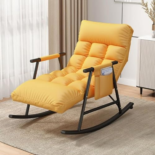 SZITW Freizeit-Schaukelstuhl- und Fußhocker-Set, moderner Schlafzimmer-Schaukelstuhl mit Kissen, Bequeme Wohnzimmer-Sofa-Liege, Garten-Loungesessel mit Armlehnen, atmungsaktiver Camping-Schaukelst