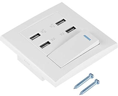 Control de Interruptor de 4 Puertos 5V 2.1A/1A 4100mA Toma de Corriente USB Montada en la Pared Toma de Corriente con Interruptor para el Hogar, Oficina, Lugar Público, Hotel