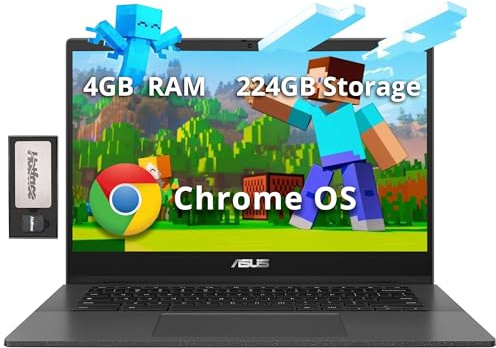 ASUS Chromebook CM1402 Laptop antirreflejos FHD de 14 pulgadas, MediaTek Kompanio 520, 4 GB LPDDR4X, 224 GB de almacenamiento (eMMC de 64 GB + juego de estación de acoplamiento de 160 GB), cámara web