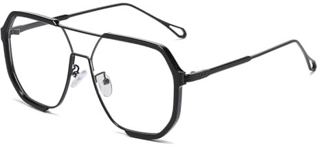 LJCZKA Gafas Anti Luz Azul Cuadrado para Mujer Hombre Gafas Piloto 70s Grande Gafas de Bloqueo de Luz Azul Antifatiga para Ordenador, Juegos, Descanso (Negro)