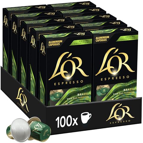 L'Or Espresso Café - 100 Capsules Brésil | Compatibles Nespresso®*, lot de 10 x 10 capsules aluminium