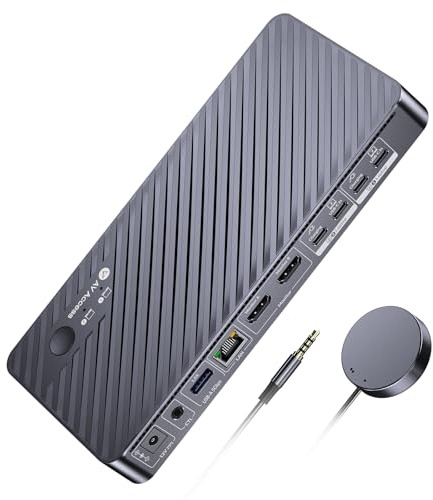 AV Access Station d'accueil KVM Double Écran pour 2 PC - Commutateur KVM 4K Dual Monitor, 100W PD par PC, Ethernet 1G, Émulation EDID, Idéal pour Bureau à Domicile & Gaming