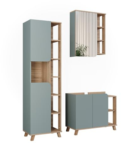 Vicco Badmöbel-Set Karen, Sonoma/Blau, 80 cm