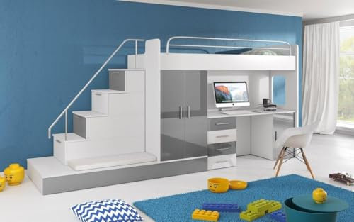 Luxusbetten24 Kinderhochbett Adventure Grau