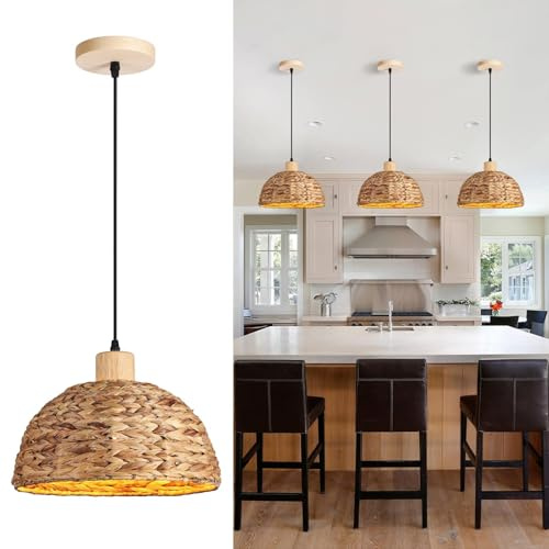 Schindora Lamparas De Techo Salon Tejido A Mano 30Cm,Jacinto De Agua Lampara De Techo Para Cocina Decoracion Casa De Campo E27 Boho Lampara Techo Colgante Para Mesa Salon Dormitorio