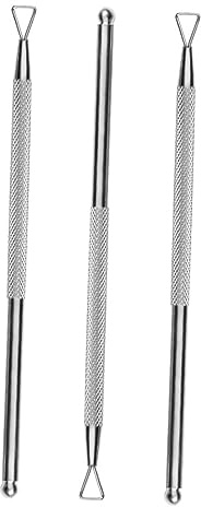 ERINGOGO Empujador de Cutículas de Uñas 3 Piezas Acero Inoxidable Doble Cara Moldeado Profesional para Manicura y Pedicura Uso Profesional Quita Esmalte y Residuos