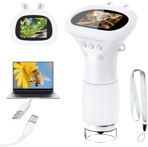 Acoath Mikroskop für Kinder, Digitales Taschenmikroskop mit 2,0 IPS-Bildschirm Lupe 200x Vergrößerung, 8 LED Lights Handy Kindermikroskop für Garten Spielzeug - Weiß