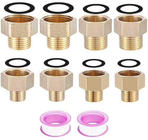 TREABEAR - Reductor de latón (8 unidades, adaptador de 3/4 pulgadas a 1/2 pulgadas, reducción de 1/2 a 3/8, conector de manguera de 3/4 pulgadas a 1/2 pulgadas, adaptador de 3/8 Ig a 1/4 Ag, conector