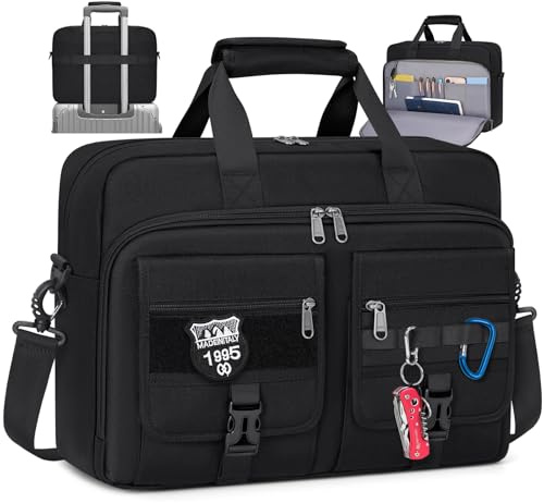 RAINSMORE Tactical Laptop Bag 17.3 Inch Laptop Briefcase Men Business Computer Bag Large Laptop Case Waterproof Military Shoulder Messenger Bag Work Office Travel, Black