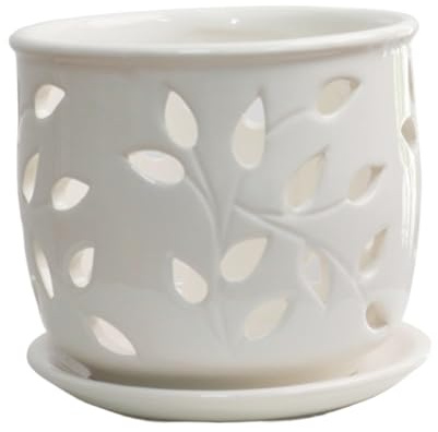 Jorzer Vasi per orchidee con fori, in ceramica, vasi per orchidee da 12,7 cm, con fori di drenaggio e sottovaso, fioriera per piante da interno ed esterno