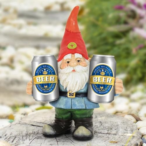 Nains de jardin amusants en résine tenant une statue de bière, 8,1 x 4,1 x 9,9 cm, décoration de jardin inappropriée pour cour, terrasse, extérieur
