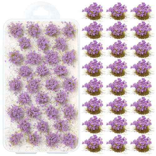 SOFPLATE 1 caja de Aproximadamente 32 mechones de Césped En Miniatura Césped Artificial de Nailon Y Acero Azul Pequeños Arbustos Estáticos Accesorios para Paisajismo Tren Arena Diseño Militar Decoraci