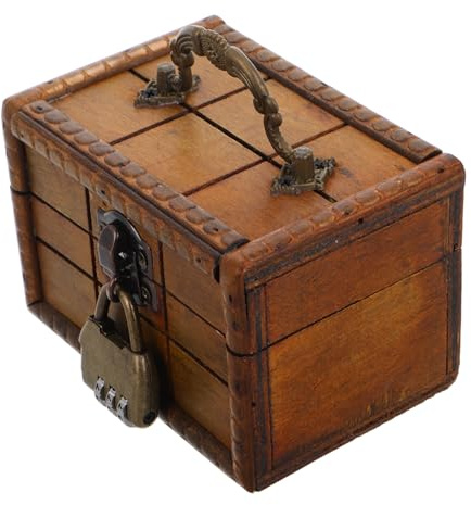 DIKACA Caja de Madera Vintage Pequeña para Almacenamiento y Joyas con Cerradura Metálica, Cofre Decorativo Multifuncional de Estilo Rústico para Uso Hogar