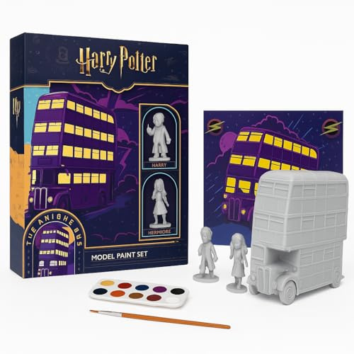 Harry Potter Knight Bus Paint Your Own Model Set – Official Wizarding World Craft Kit with Bus, Harry & Hermione Figures, 12 Paints, Brush, Stickers & Display Scene – Creative Gift for Kids & Adults