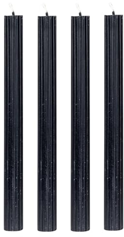 Kerzen 4er Set Stabkerzen Schwarz 25cm Tafelkerzen Rillen Design Tischdeko Kerzendeko Deko