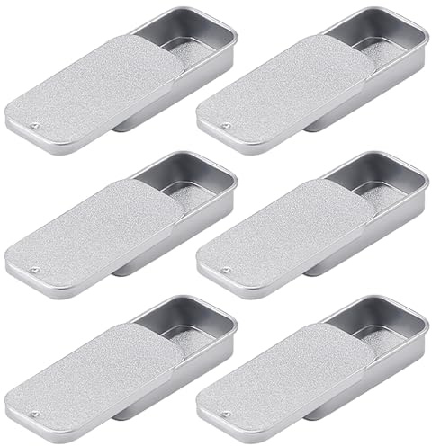 Simsky 6 latas pequeñas de metal con tapa deslizante, 50 x 25 x 10 mm, plateadas, recipientes rectangulares de metal para almacenamiento, dulces, regalos, joyas, cosméticos, píldoras, manualidades