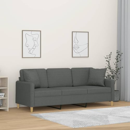 Mimdixy Pull Out Sofa Schlafcouch Relaxsofa,3-Sitzer-Sofa mit Zierkissen Dunkelgrau 180 cm Stoff für Wohnzimmer Schlafzimmer Gästezimmer