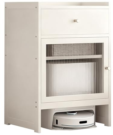 Mueble para Robot Aspirador con Puertas,Armario Oculto para Robot Aspirador,Mesa Auxiliar para Hogar u Oficina,Ahorra Espacio,fácil cambio de agua,para Sala de Estar, Hogar, Oficina,(White)