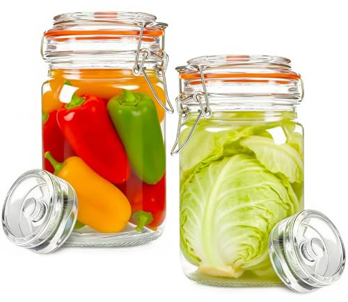 CDDCWZ 2 bocaux de fermentation de 1,5 L, avec valve et poids, pour la fermentation et la préparation de choucroute, kimchi, kombucha et cornichons,Transparents