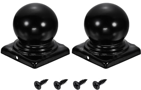 sourcing map 2Pcs Fence Post Caps, 80mm/3.15In Iron Post Cap Cover Black | Square,Waterproof,Ball Top Dome,with Screw Fit for Outdoor Metal Wood Fence Deck Mailbox Patio