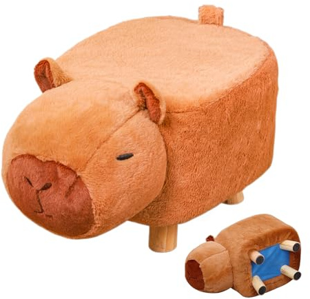 Barnpall att sitta – tyst stol med roterbar n i tecknad capybara-form, vadderad söt djurpall | låg remskivsits för flickor, entré, bänk, fotho